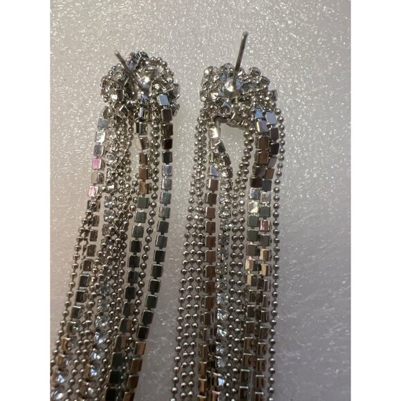 Rhinestone Ball Chain Tassel Earrings Post 4" Drop Lovers Knot Glamour Holidays - Picture 11 of 14